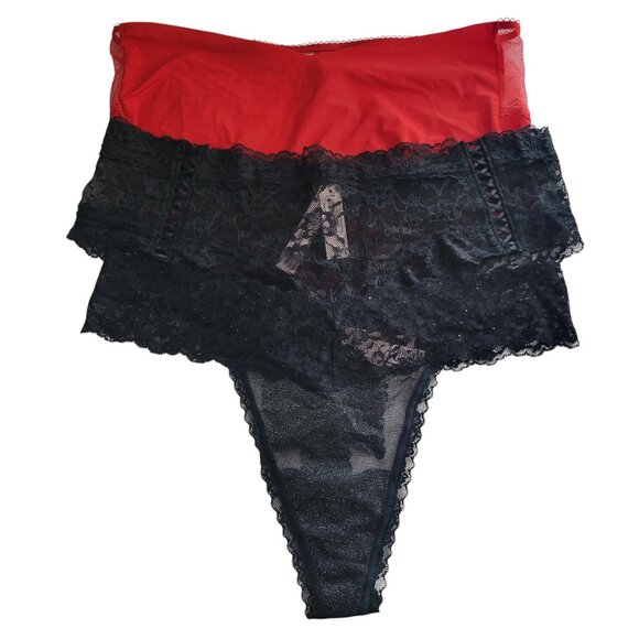 Victoria's Secret Lace Cheeky & Hipster Panties & Thong Lot of 3 Red & Black NWT - Picture 1 of 8